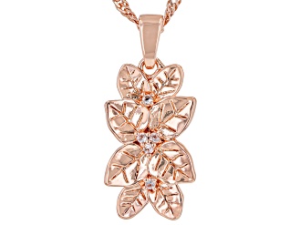 White Topaz Copper Floral Pendant With Chain 0.10ctw