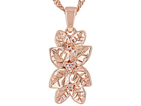 White Topaz Copper Floral Pendant With Chain 0.10ctw