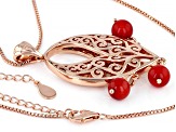 Red Sponge Coral Beaded Copper Filigree Pendant With Chain