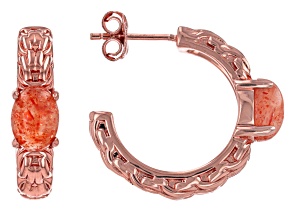8x6mm Oval Sunstone Copper Hoop Earrings