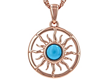 Picture of Round Sleeping Beauty Turquoise Sun Design Copper Pendant with Chain
