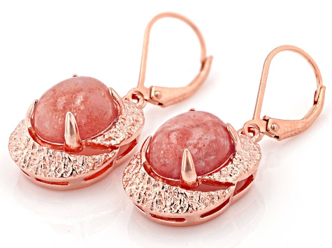 11x9mm Oval Sunstone Copper Dangle Earrings