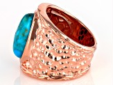 Blue Turquoise Hammered Copper Ring 16x10mm..