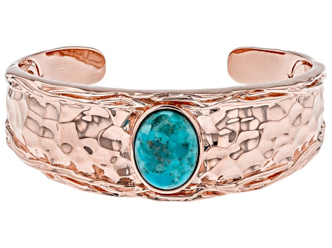 Blue Turquoise Hammered Copper Cuff Bracelet