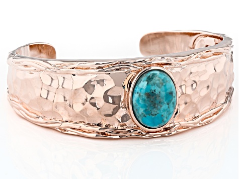 Blue Turquoise Hammered Copper Cuff Bracelet