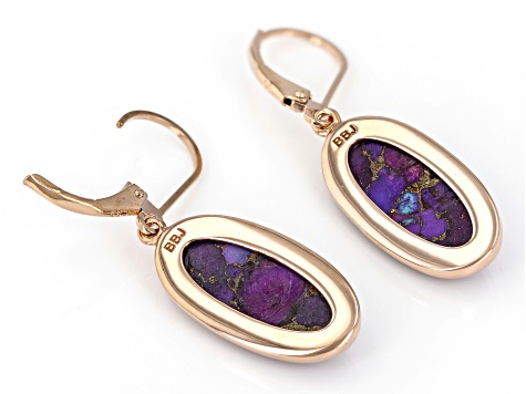 Purple Turquoise Copper Earrings 18x8mm Oval