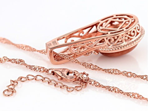 14x12mm Oval Sunstone Copper Pendant with Chain