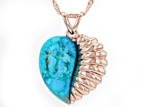 25x14mm Compressed Turquoise Copper Heart Pendant With Chain