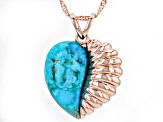 Blue Turquoise Copper Heart Pendant With Chain 25x14mm