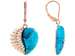 Blue Turquoise Copper Heart Earrings 18x11mm