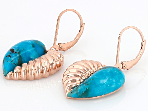 Blue Turquoise Copper Heart Earrings 18x11mm