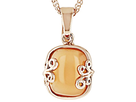 12x10mm Peach Moonstone Copper Enhancer Pendant With 18"L Chain