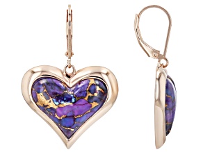 19x16mm Heart Shape Purple Composite Turquoise Copper Earrings