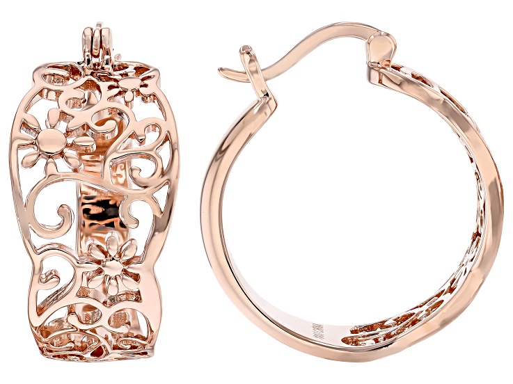 Copper Floral Hoop Earrings