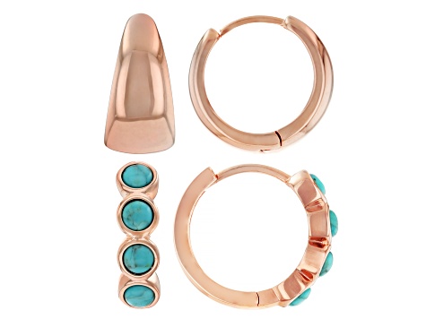 3mm Blue Composite Turquoise & Copper Set of 2 Huggie Earrings