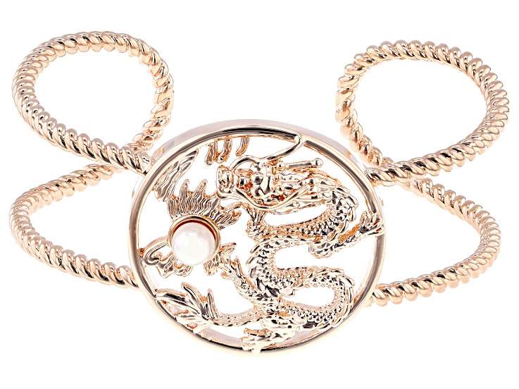 Cultured Freshwater Pearl Copper Dragon Cuff Bracelet