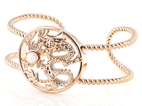 Cultured Freshwater Pearl Copper Dragon Cuff Bracelet