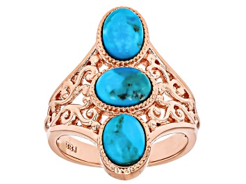 Picture of Blue Composite Turquoise Copper 3-Stone Ring 7x5mm