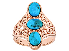 Blue Composite Turquoise Copper 3-Stone Ring 7x5mm
