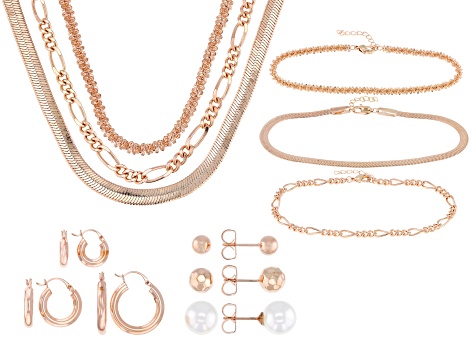 Copper Necklace, Bracelet, & 10mm Cultured Freshwater Pearl Earring Set of 12 With Gift Box