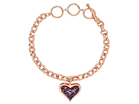 Heart Shape Purple Turquoise Copper Link Bracelet 16x13mm