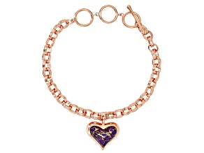 Heart Shape Purple Turquoise Copper Link Bracelet 16x13mm