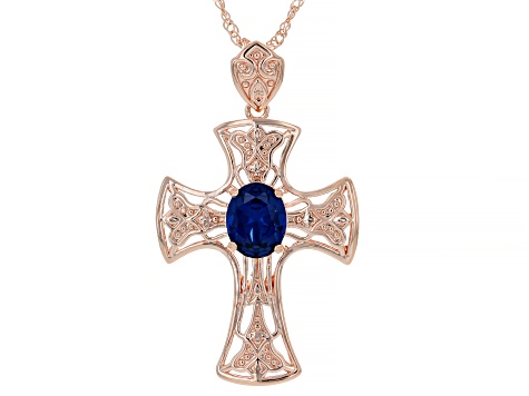 Blue Lab Created Spinel Copper Cross Pendant With 18 Blue Lab Created Spinel Copper Cross Pendant With 18