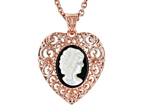 Mother-of-Pearl Copper Cameo Pendant With 18" Cable Chain 16x12mm