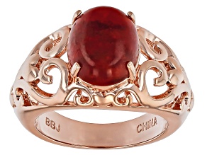 Red Coral Copper Solitaire Ring 11.5x9.5mm