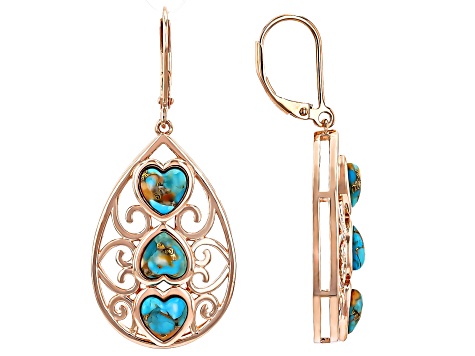 Blended Spiny Oyster Shell & Turquoise Copper Heart Earrings