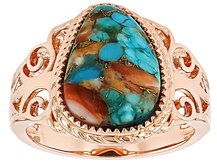 Blended Spiny Oyster Shell & Turquoise Copper Solitaire Ring