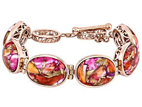 Pink & Orange Spiny Oyster Shell Copper Station Bracelet 20x14mm