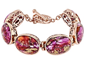 Pink & Orange Spiny Oyster Shell Copper Station Bracelet 20x14mm