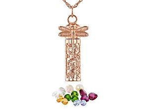 Copper Dragonfly Prayer Box Pendant 18"Chain With Mixed Gemstones 2.15ctw
