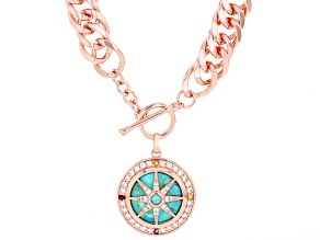 Composite Turquoise & Multi Gemstone Copper Compass Toggle Necklace, 16mm