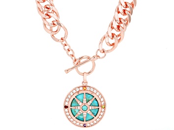 Picture of Composite Turquoise & Multi Gemstone Copper Compass Toggle Necklace, 16mm