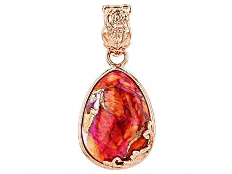 Pink & Orange Spiny Oyster Shell Copper Enhancer Pendant, 18X13mm