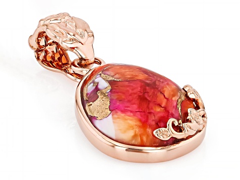 Pink & Orange Spiny Oyster Shell Copper Enhancer Pendant, 18X13mm