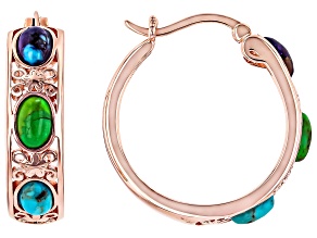 Green, Purple, Blue Composite Turquoise Copper Hoop Earrings, 6x4mm