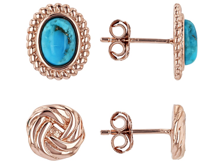 ピアス　No.5531 Blue Composite Turquoise & Copper Set of 2 Earrings, 7x5mm