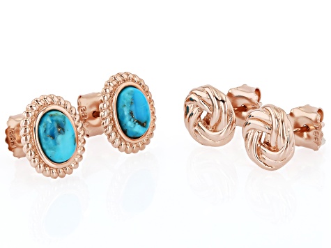 Blue Composite Turquoise & Copper Set of 2 Earrings, 7x5mm