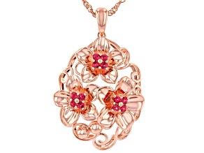 Pink Topaz Copper Floral Pendant with Chain
 0.42ctw
