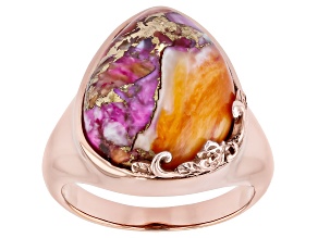 Pink and Orange Spiny Oyster Shell Copper Solitaire Ring