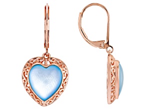 11x10.5mm Heart Blue Mother-of-Pearl Copper Dangle Earrings