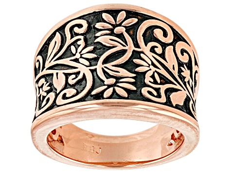 Black Enamel Detail Copper Band Ring