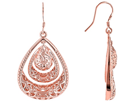 Copper Textured Teardrop Dangle Earrings