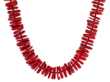 Picture of Red Coral Rhodium Over Sterling Silver Necklace 38 inch