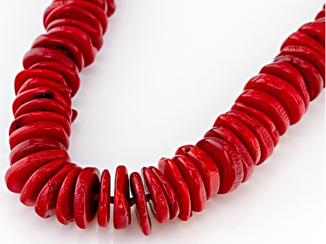 Red Coral Rhodium Over Sterling Silver Necklace 38 inch