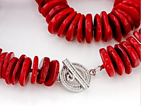 Red Coral Rhodium Over Sterling Silver Necklace 38 inch