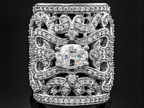 Cubic Zirconia Rhodium Over Sterling Silver Ring 4.40ctw